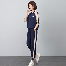 时尚撞色刺绣休闲套装秋季新款显瘦百搭运动服，女装套装/套裙，依恋蒂丝