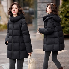 保暖中长款羽绒服女2025冬季时尚休闲加厚连帽白鸭绒外套潮，女装羽绒服，冬木谷雨