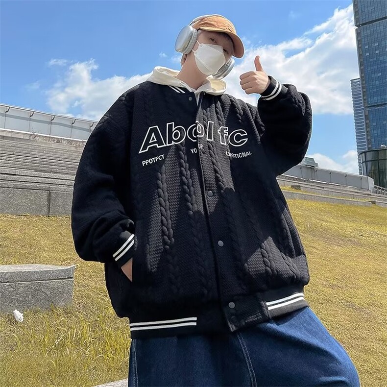 复古麻花棒球服外套男春秋季设计感小众美式休闲情侣夹克WT43,男装夹克,星座1116A-1（原606A）