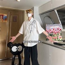 新中式男装风刺绣竹子短袖衬衫男款七分袖衬衣1007-H60-特P35，男装衬衫，星座1007（原301D）