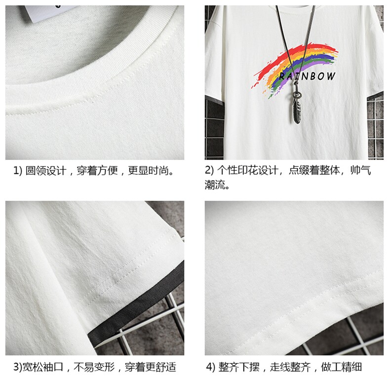 JT55064-P25假两件短袖t恤男大码胖子半袖体恤半截袖网格挂拍,男装T恤,电商A040A