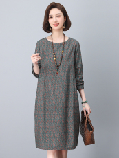 小个子棉麻直筒连衣裙春装大码妈妈中老年裙子宽松遮肚子气质短裙，女装连衣裙，依恋蒂丝