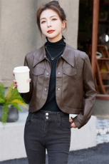 皮衣外套女冬季加绒加厚2023新款高级设计感修身短款机车夹克，女装棉衣/棉服，江南女神