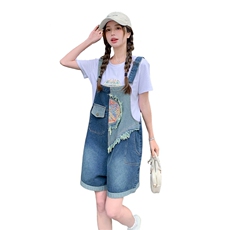 【现货】新中式复古刺绣拼色背带裤套装P130K180，女装套装/套裙，2D148
