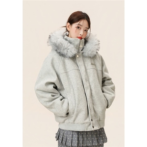 【座山雕毛领连帽】毛呢拼接秋冬棉服保暖外套男女G1168 特P118图片
