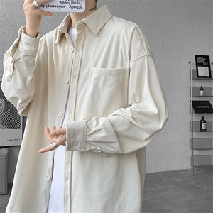 8XL-M灯芯绒衬衫特大码复古秋冬翻领长袖上衣纯色外套CS9001/P58图片