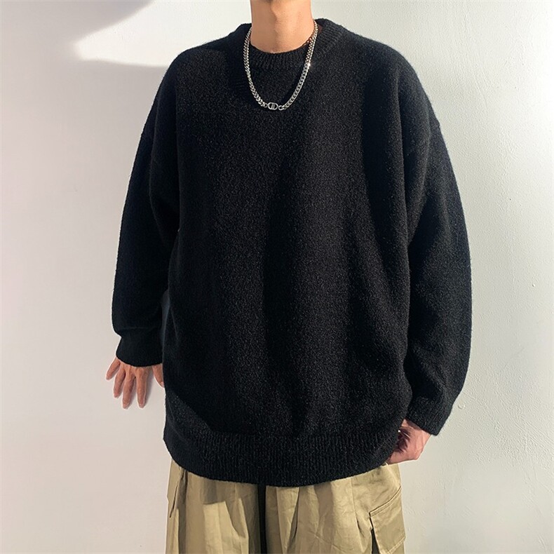 纯色圆领毛衣男女简约宽松秋冬新款加厚潮流打底针织毛衫3080P42,男装T恤,星座410-2