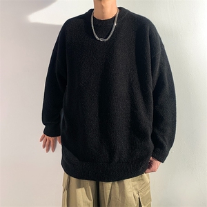 纯色圆领毛衣男女简约宽松秋冬新款加厚潮流打底针织毛衫3080 P42图片