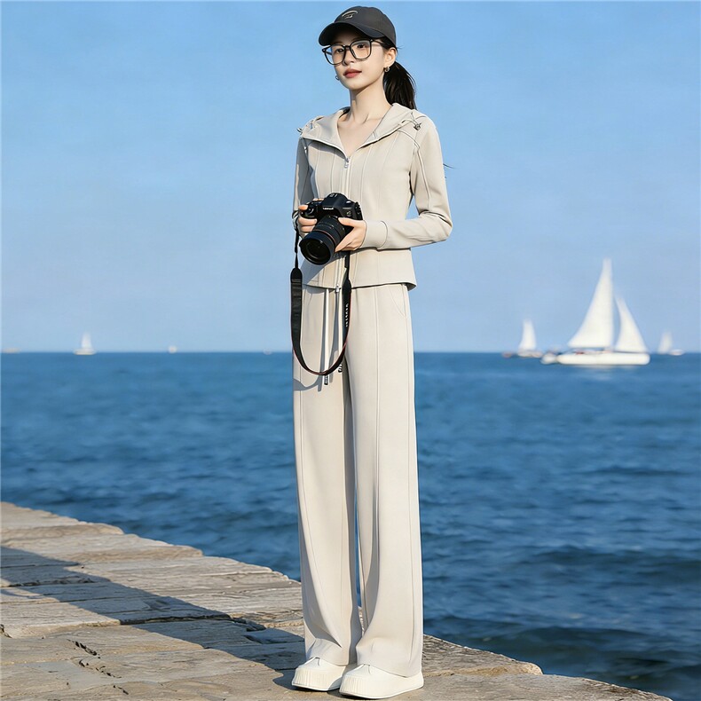 设计高级感休闲运动套装女春季新款气质减龄开衫卫衣直筒裤两件套，女装套装/套裙，江南