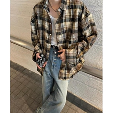 美式复古格子衬衫男长袖春秋款设计感情侣装衬衣外套C8882，男装衬衫，星座1116A（原606A-3）