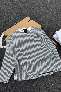 270g设计感鱼骨纹V领长袖T恤男小香风宽松打底衫T24550-特P28控58图片