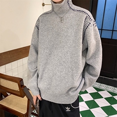 HY9983-P50 2025秋冬季新款半高领针织毛衣男针线拼接设计感毛衣,男装针织衫/毛衣,电商C233,四季星座 HY9983-P50 2025秋冬季新款半高领针织毛衣男针线拼接设计感毛衣,男装针织衫/毛衣,电商C233,四季星座