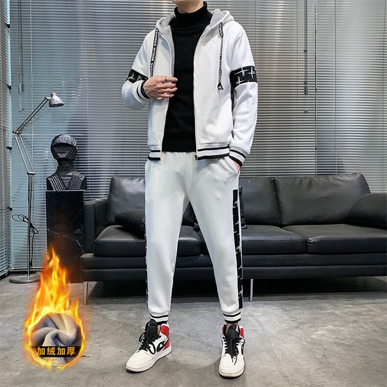 2023新款冬季加绒加厚两件套运动休闲学生卫衣保暖套装男G05P95，男装休闲套装，电商A086