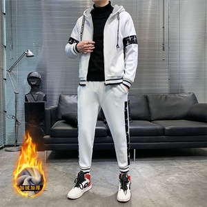 2023新款冬季加绒加厚两件套运动休闲学生卫衣保暖套装男G05P95图片