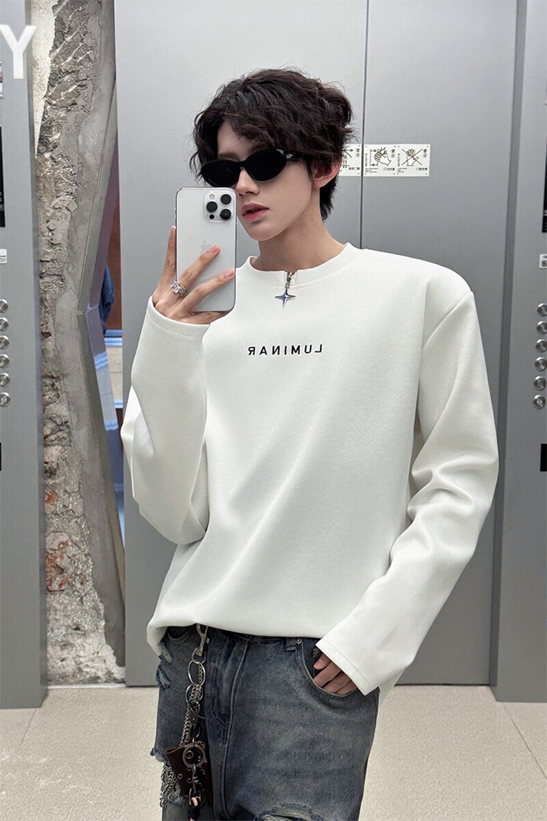高品质美式休闲潮流打底垫肩款打底金属星星设计内搭小众T恤P50,男装T恤,电商B319