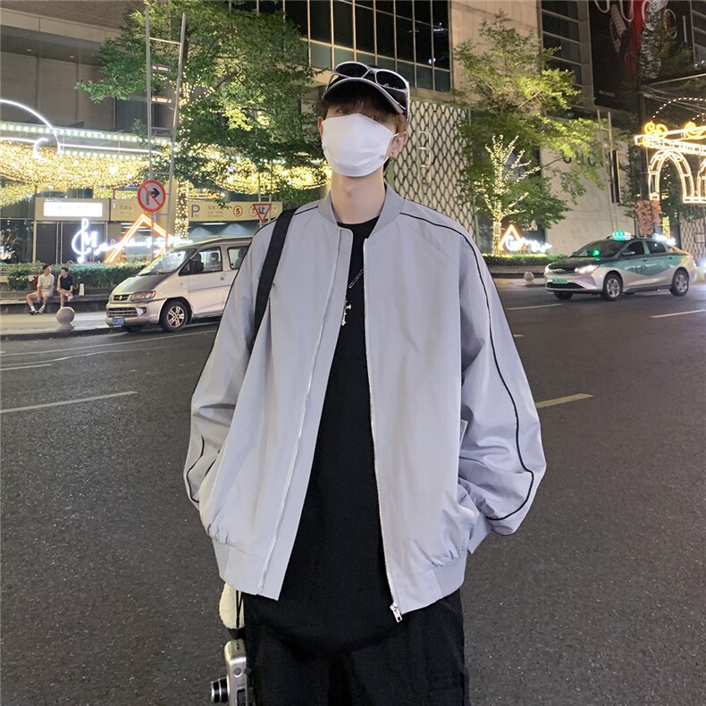 光板夹克二开    港风夜景秋装包条棒球服夹克情侣外套 F605 TP55图片
