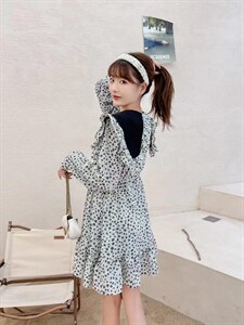 韩式大翻领印花连衣裙图片