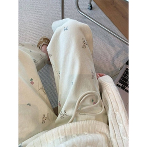 AK2384-p50 美式小狗2026春季新款蕾丝拼接垂感显瘦直筒休闲裤子图片