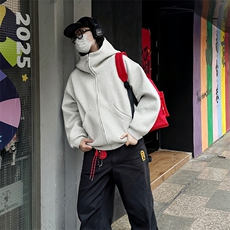 抖音得物高品质25秋冬美式高街宽松结构防风高领连帽卫衣外套W60，男装卫衣，电商A486-1