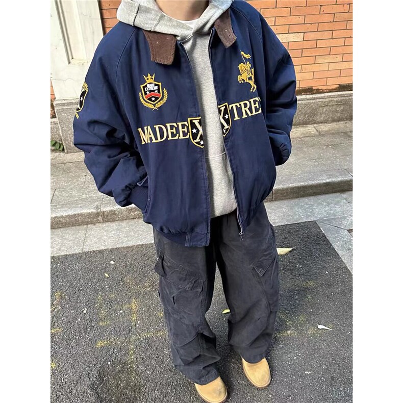 美式高街春秋新款帆布夹克外套男女潮流宽松百搭复古潮牌工装上衣,男装夹克,四季星座505