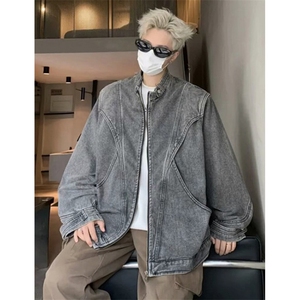 复古牛仔夹克男cleanfit简约高级设计感立领外套 J29图片