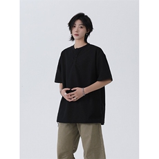 灰色华夫格亨利领T恤男夏季美式重磅正肩短袖cleanfit半袖Polo衫，男装T恤，星座213