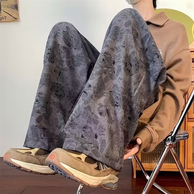 美式复古秋冬休闲裤子男ins潮牌宽松阔腿裤小众拖地裤K4608-P32,男装休闲裤,星座412-3