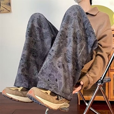 美式复古秋冬休闲裤子男ins潮牌宽松阔腿裤小众拖地裤K4608-P32，男装休闲裤，星座412-3