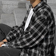 格子衬衫男长袖春季宽松休闲衬衣翻领复古cleanfit外套828P50，男装衬衫，星座710