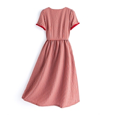 淑女风格纹连衣裙女春夏收腰显瘦中长裙格子裙子，女装连衣裙，水衣源