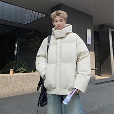 现货5W件冬季三防重磅boxy短款羽绒连帽PU皮棉衣外套防风加厚棉服，男装棉衣，电商A486