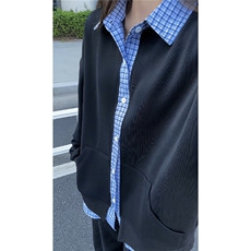 特批45新品假两件男女同款情侣拼接格子休闲卫衣百搭WY8715，男装卫衣，电商A128