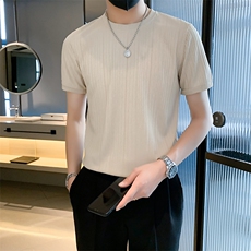冰丝轻熟风夏季新ins潮流纯色针织衫男短袖T0542-P28，男装T恤，星座308B-2