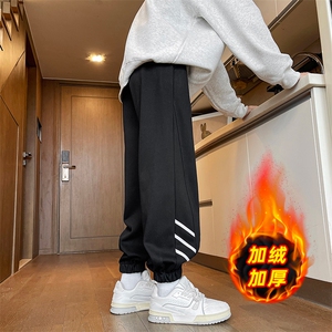 xz906-k1258p58控88冬季新款加绒加厚束脚裤三杆运动裤图片