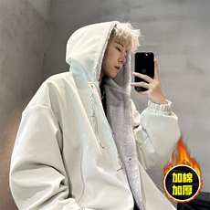 网图美式高街座山雕连帽pu皮棉衣男女加厚毛绒外套9175-P108特，男装皮衣，电商B380（原B361）