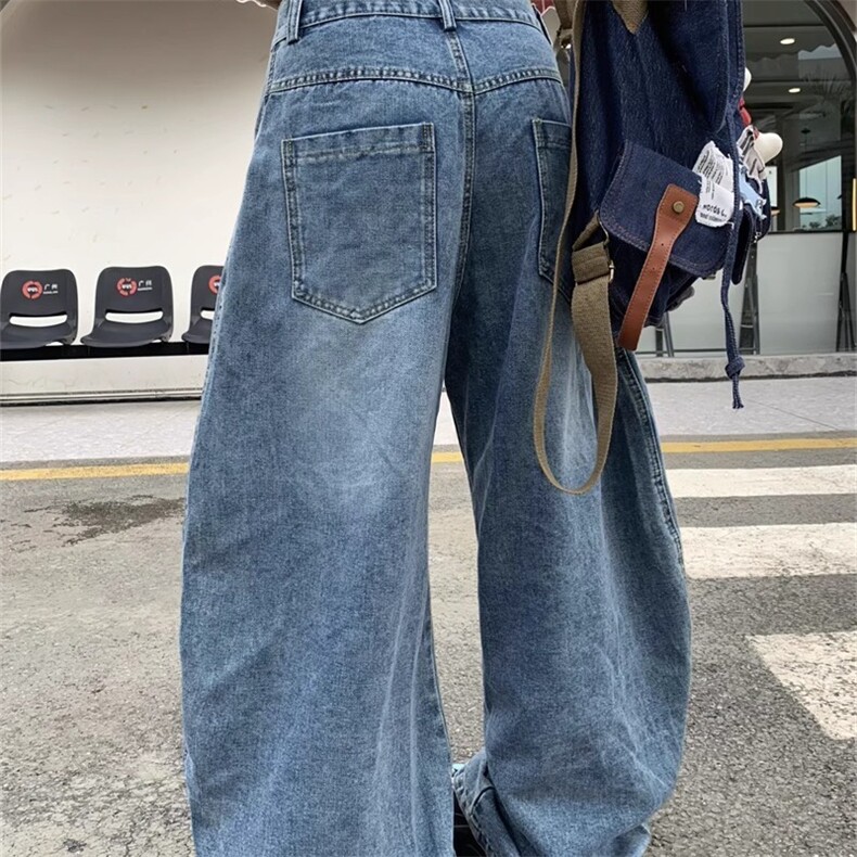 美式覆古设计感小众字母印花牛仔裤女宽松显瘦百搭长裤,男装牛仔裤,星座506A