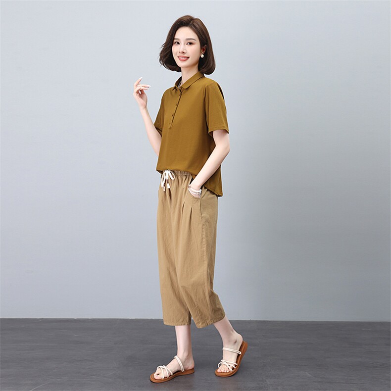 POLO衫套装女八分裤休闲裤两件套,女装套装/套裙,3200格调