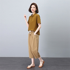 POLO衫套装女八分裤休闲裤两件套，女装套装/套裙，3200格调