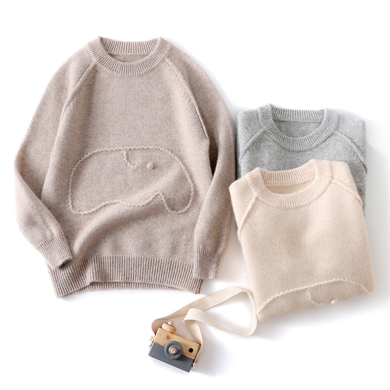 优质精选儿童羊毛针织衫手工小象绣花男女童套头打底上衣，童装儿童羊毛衫，初丹羊绒童装