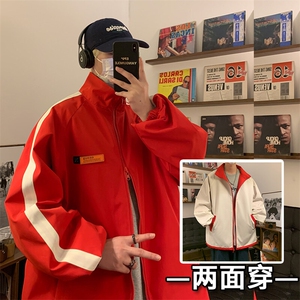 JK9037/P65春装新款个性魔术贴立领两面穿夹克男防水冲锋衣外套图片