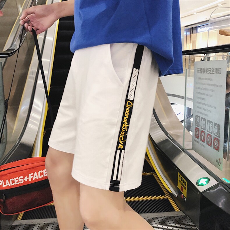 703-DK162-P30夏季ins男士休闲运动短裤织带印花运动裤大码图片