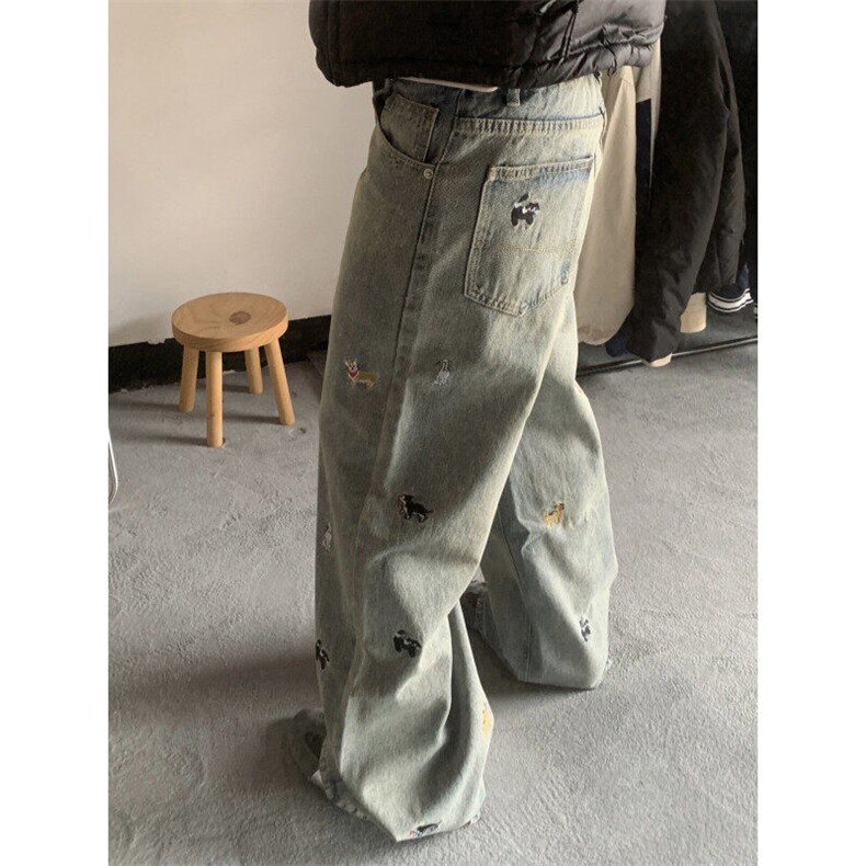 【有货】A312CC-特P48腊肠狗刺绣牛仔裤男女宽松阔腿裤子,男装牛仔裤,星座1007（原301D）