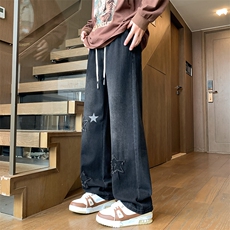 秋冬美式复古水洗刺绣印花高街微喇牛仔裤A158-NZK081-P48，男装牛仔裤，电商A158