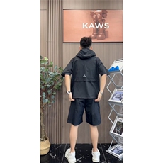 夏季男士休闲时尚百搭潮牌简约透气高级工装速干连帽短袖短裤套装，男装休闲套装，星座506A