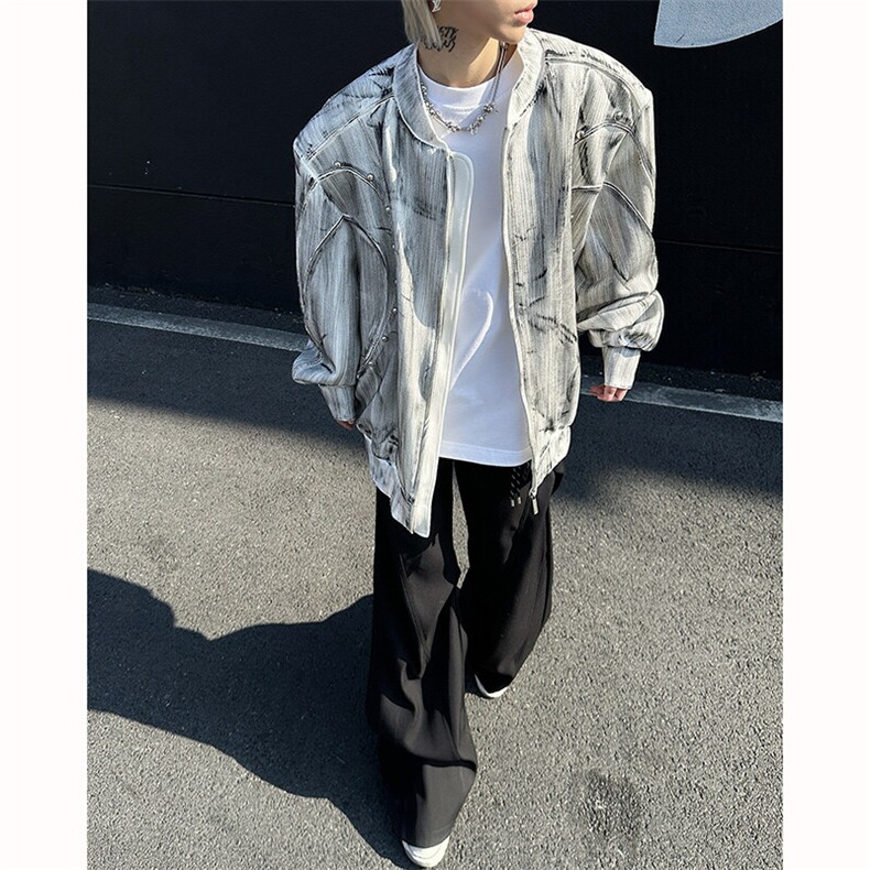 现货25春男士设计感手工刷色铆钉夹克外套JK96-P138,男装夹克,电商B288