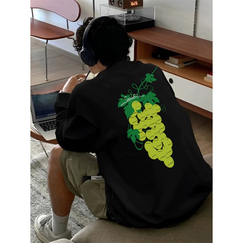 美式高街正肩长袖t恤男秋冬潮牌小领口加绒纯棉葡萄网球印花卫衣,男装卫衣,星座809A(原222-1)