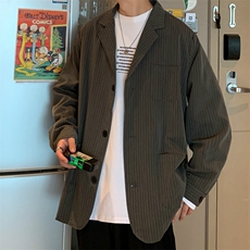 春秋季条纹西装男潮流ins复古宽松情侣港味夹克上衣潮W1464-P60，男装夹克，星座512-2