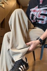 高级感休闲裤男秋季慵懒风垂坠拖地裤纯色简约直筒阔腿弯刀裤，男装休闲裤，电商A022