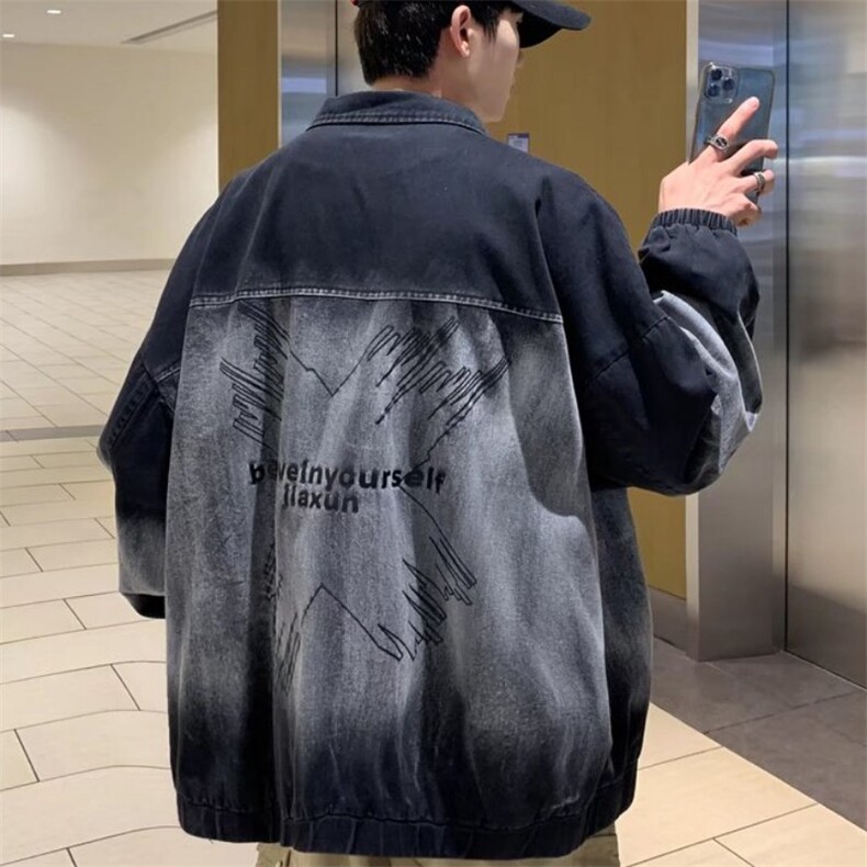 港风复古渐变色牛仔夹克男潮流上衣服春秋季潮牌休闲外套,男装工装外套,星座1210-1