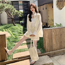 防晒轻薄刺绣衬衫短裤套装女夏小个子两件套绝美俏皮，女装套装/套裙，2C166